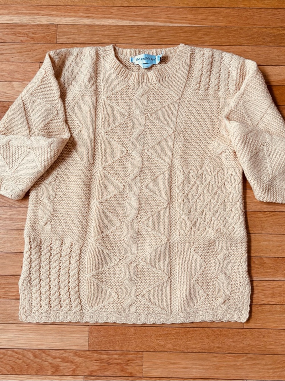The Eagle’s Eye 100% Wool Hand Knit Sweater Size L Yellow Detail At Hem W/Slit